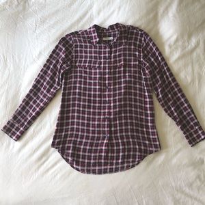 Equipment navy red white plaid silk shirt small
